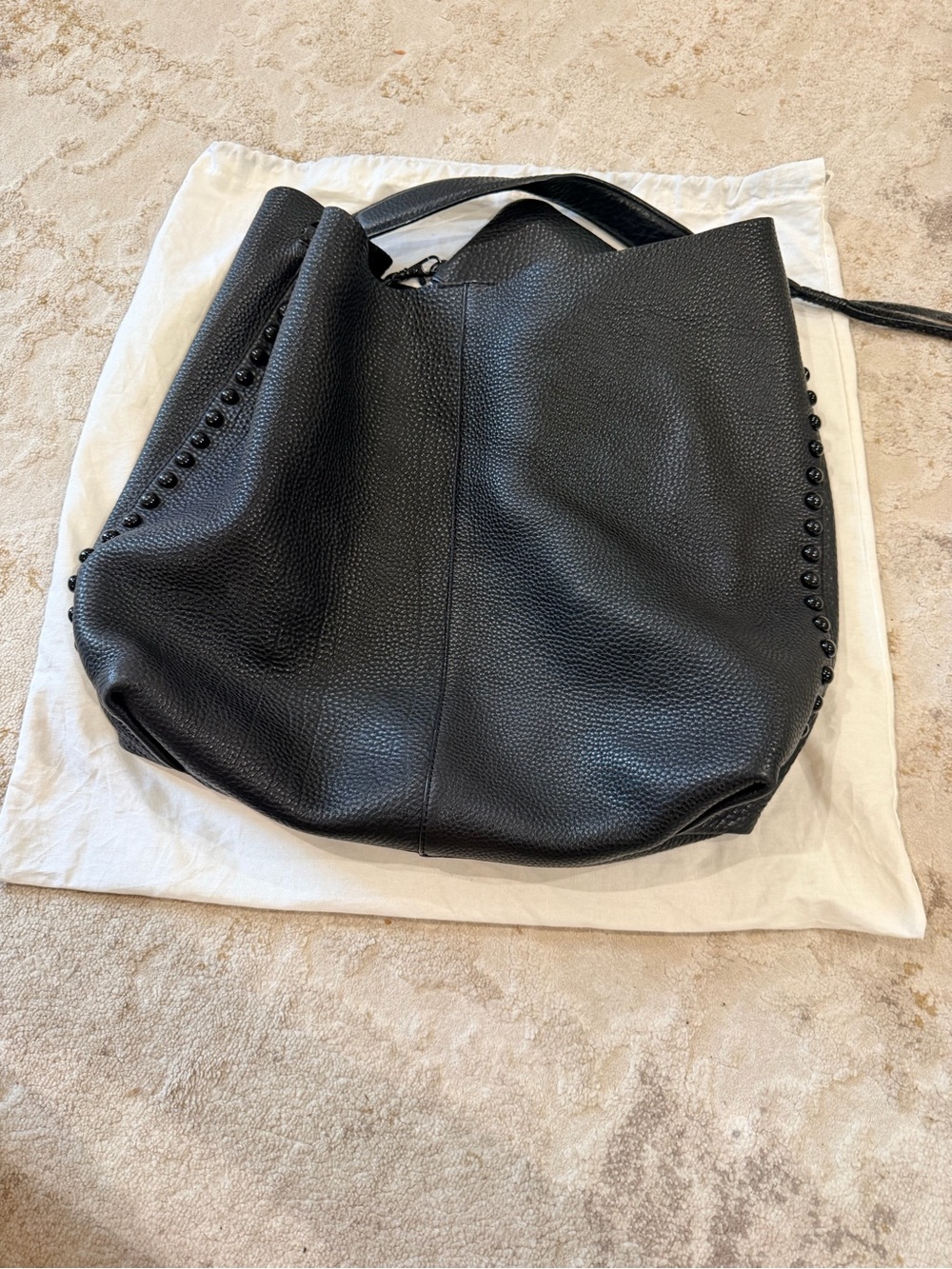 Rebecca Minkoff Black Pebbled Leather Stud-Trim Hobo